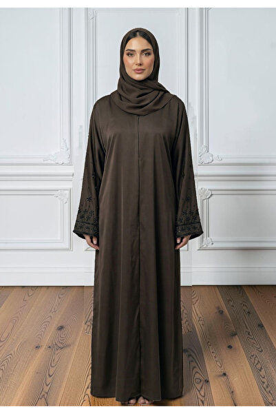 Nukhbaa The Serene Espresso Hand-Embellished Abaya | Nida Fabric-868