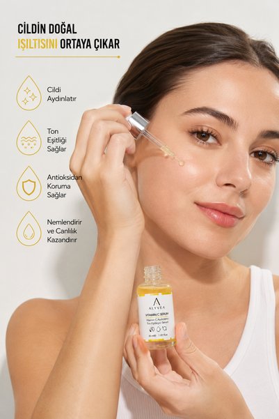 ALYVEA COSMETICS Vitamin C Serum 30 ml – Brightening Tone Equalizing Facial Serum Containing Niacinamide and Alpha Arbutin