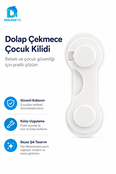 DolphFin Yapışkanlı Dolap Çekmece Çocuk Güvenlik Kilidi Beyaz