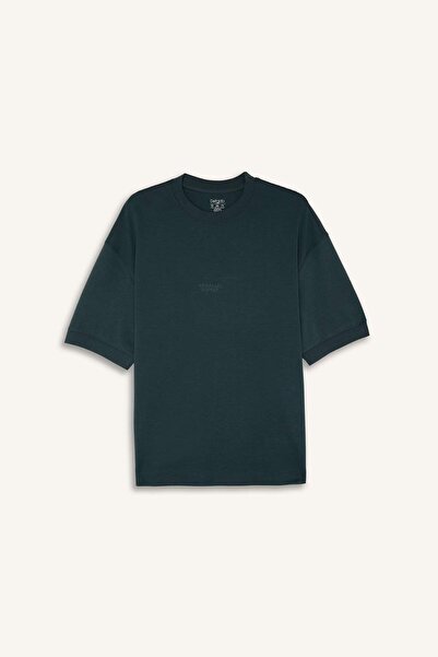 DeFacto Loose Fit Printed Short Sleeve Dark Green T-Shirt H5238Ax26Au