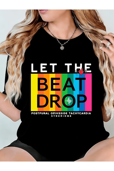 Ekim11 تي شيرت نسائي بتصميم يحمل عبارة 'Lt Th Bat Drop'، يتميز برقبة دائرية م...