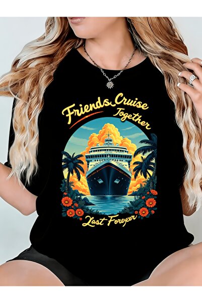 En22 تي شيرت نسائي بطبعة Friends: Cruise Together, Lost Forever. ياقة دائرية ...