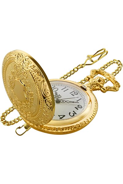 Havelsan Shield Gold Pocket Watch for Men, Digital Quartz Pocket Watch with A...