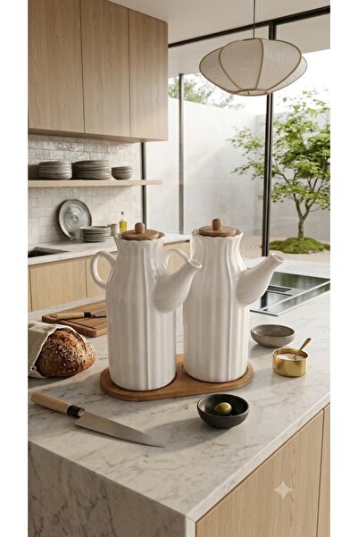 devigo 1000 ml Porcelain Oil Bottle Set 3 Pieces