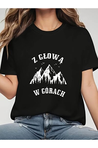 Ekim11 Polish Head in The Mountains Peak Forest Letter Print T-Shirt, Short S...