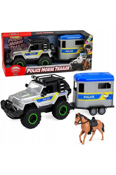 LeanToys Set Poliție Mașină de teren Remorcă pentru cal Lumini Sunete