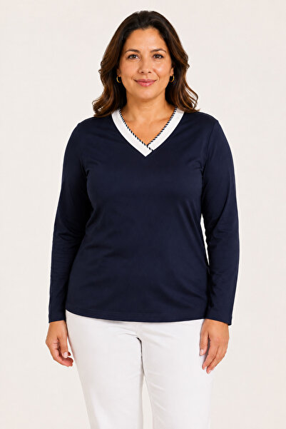 bihan store Women's V-Neck Ribbed Long Sleeve Combed Cotton Blouse Y26-650-Na...