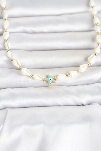naque Natural Sea Shell Stringed Evil Eye Blue Star Model Necklace Tj-Bko11115