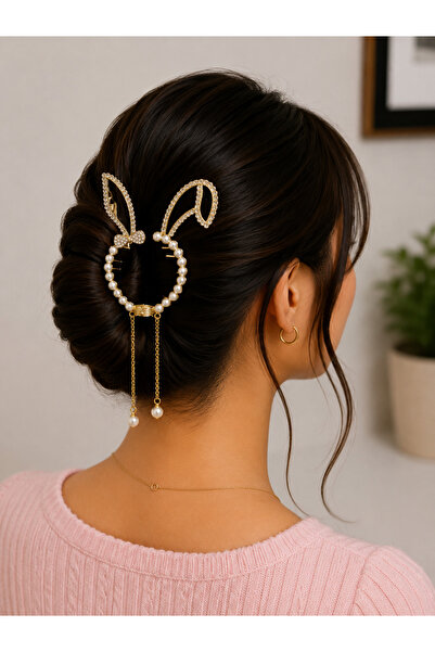 Bymiel Women's Gold Color Pearl Tassel Leaf Patterned Metal Hairpin – Evening...