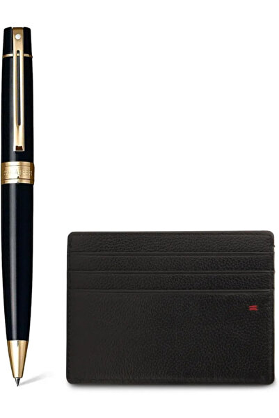 Sheaffer Gift Set 300 9325 Glossy Black Ballpoint Pen with Gold Plated Trims ...