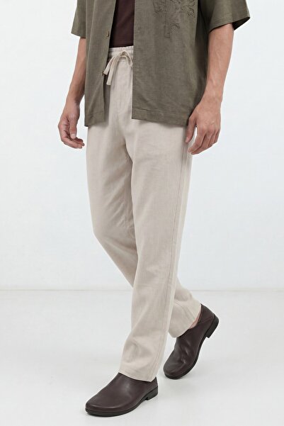 Antioch Natur Linen Blend Men's Trousers with Elastic Waist