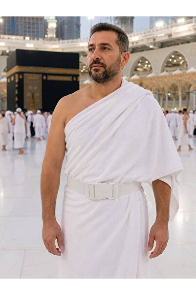 Takke İhram Kemeri Hac ve Umre İçin Ayarlanabilir Lastikli Beyaz Bel Kemeri