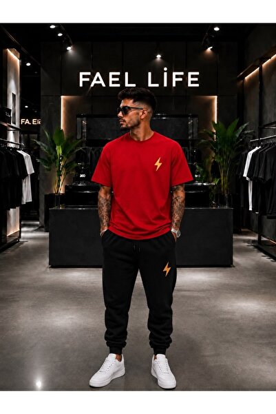 FAEL LİFE Unisex Wide-Let T-Shirt and Trackpants Set with Lightning Print