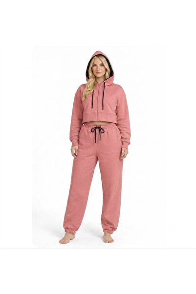 GUËNNA istanbul Women's Crop Tracksuit Set 100% Cotton Three Thread Ribbed