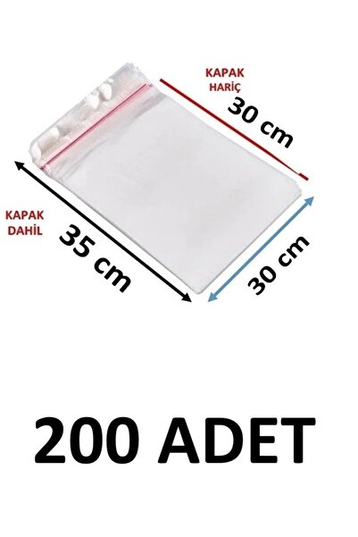 MTKardeşler 200 Pieces 30 X 30+5 cm Adhesive Transparent Opp Bags Dowry Bags