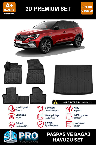 Renault Austral Mild Hybrid 3D Pro Havuzlu Paspas ve Bagaj Havuzu Üst Bagaj Seti (2'li SET) 2023 Üzeri