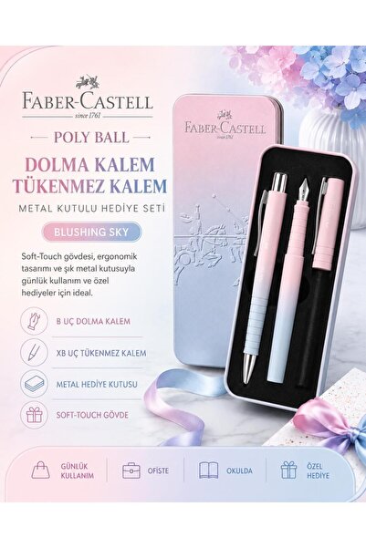Faber Castell Poly Ball Blushing Sky Dolma Kalem ve Tükenmez Kalem Hediye Seti