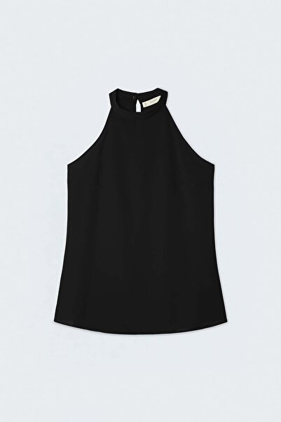 Sateen Halter Neck Blouse - Black