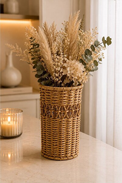 Qerhome Vază decorativă din răchită de ratan - Obiect decorativ MLN-11433