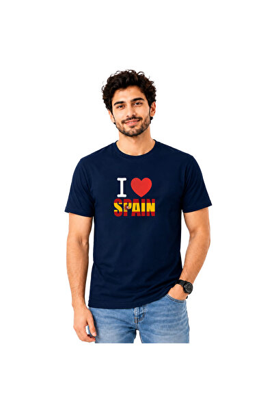 Yoo Street Men’s I Love Spain Graphic Printed T-Shirt – Spanish Flag Design M...