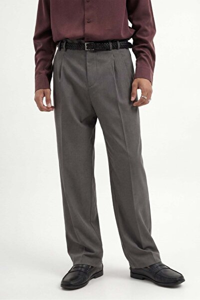 Antioch Gray Pleated Relax Fit Men's Trousers