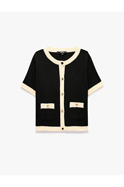Koton Buttoned Pocket Short Sleeve Crew Neck Knitwear Cardigan