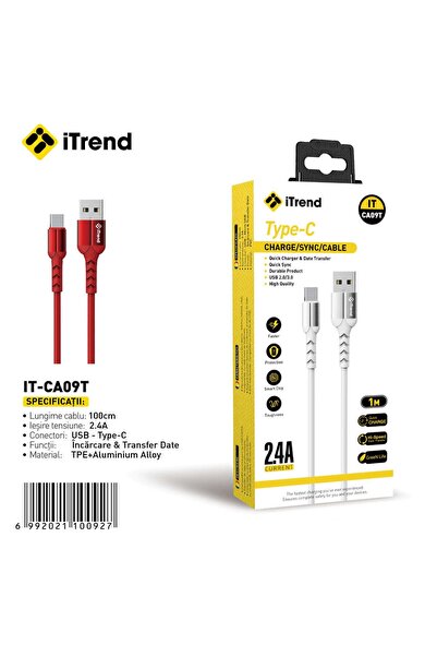 itrend Cablu USB-A la USB-C iTrend, 1 m, Încărcare Rapidă 2.4A, TPE + Aliaj d...