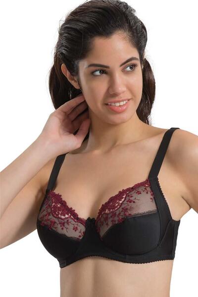 Emay İç Giyim Burgundy Black Emay 136 B Underwired Shaper Lace Bra