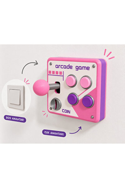 Decorius Arcade Atari Oyun Kumandası Görünümlü Pembe - Mor Duvar Prizi-Anahta...