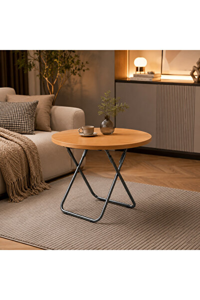 N.zone Multifunctional Folding Table with Wooden Tabletop and Sturdy Metal Fr...
