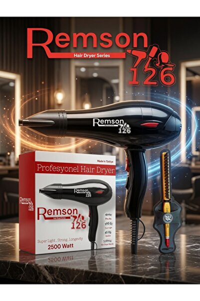 126 Remson 2500Watt Profesyonel Salon Tipi Saç Kurutma & Fön Makinası (Koz05 Topuz Fırçası Hediyeli)
