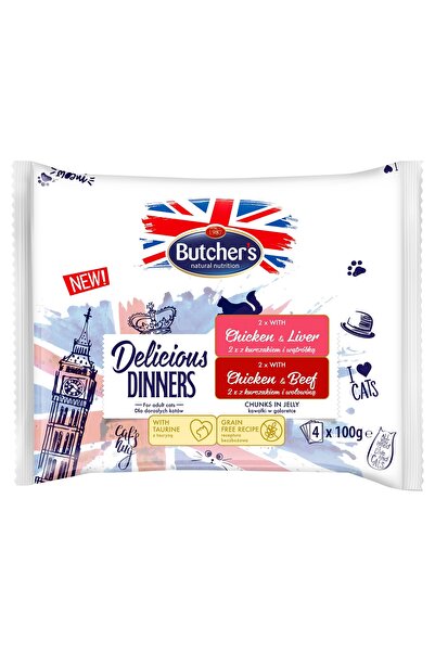 NO BRAND Hrana pentru pisici BUTCHER-S cu pui si ficat si carne de vitza (4 x...