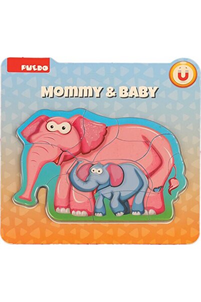 PUEDO TOYS PUZZLE MAMA SI COPILUL, ELEFANT,8 PIESE