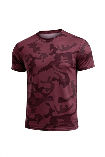 SERABLANKA 5-Pack Men's Moisture Wicking Quick Dry Athletic Technical Camouflage Patterned Sports T-Shirt Black-Burgundy-Navy Blue-Gray-Smoke