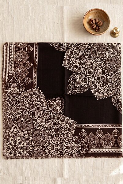hadiora Women's Bitter Brown White Ethnic Patterned Stylish Hijab Flared Scarf