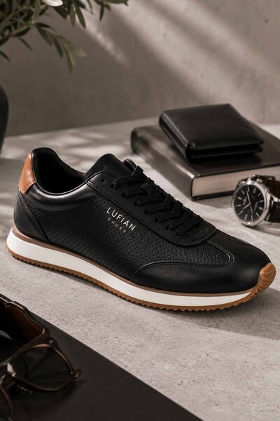 Lufian Men's Black Genuine Leather Sneaker Daily Sports Shoes Casual Comforta...
