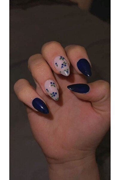 Shades On Nails مجموعة أظافر صناعية يدوية الصنع - أزرق كوبالت ملكي ولون نيود ...