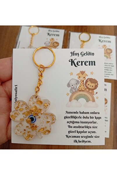 Temalı Kartlı Yonca Anahtarlık 10 Adet Babyshower Doğum Günü Bebek Hediyelikleri
