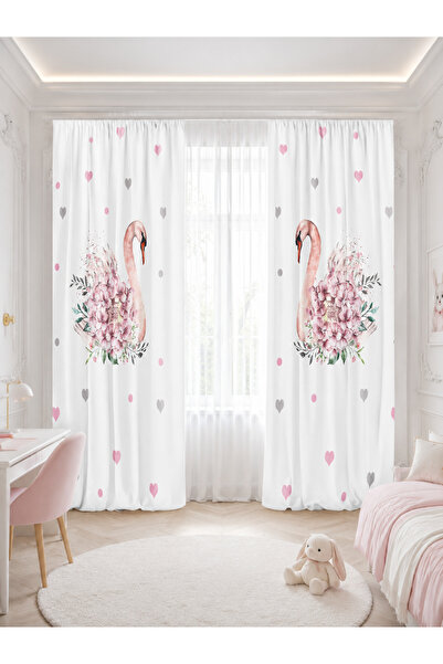 HOMESSA Floral Flamingo and Heart Patterned Double Winged Children's Room Bac...