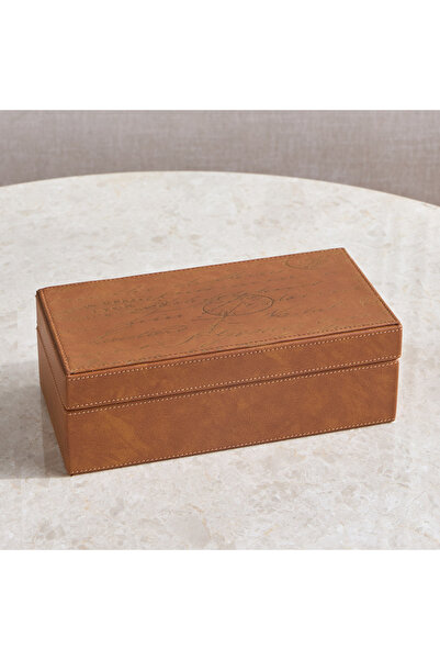 Generic Raha Cognac Faux Leather Decorative Box - 25 cm