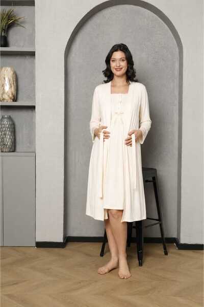 Altınay Women's Dressing Gown with Guipure Detail and Straps, Maternity 2-Pie...