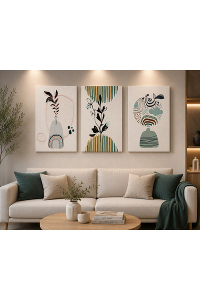 Lumcent 3 Parçalı Modern Soyut Mdf Tablo Minimalist Duvar Dekoru | Salon, Ofi...