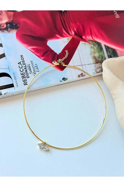 ANKA JEWELLRY ZİRKON TAŞ DETAYLI ALTIN RENK KADIN ÇELİK CHOKER KOLYE