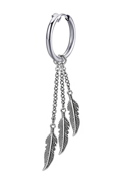 VeeShop Punk clip-on earring, no hole, three chains with feathers at the end