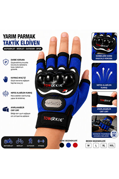 beneficio Blue Half Finger Tactical Motorcycle Gloves with Knuckle Protection...