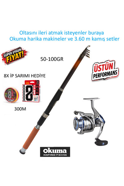 Okuma Safina Pro SNP-6000 3+1 bb Olta Makinesi+Cougar 3.60m 50-100gr Tele Kam...