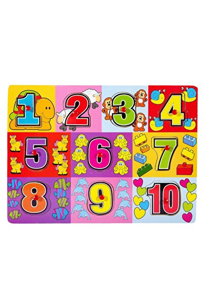 OEM Puzzle educativ din lemn cu numere, cu 10 piese, dimensiune 30x22 cm, pen...