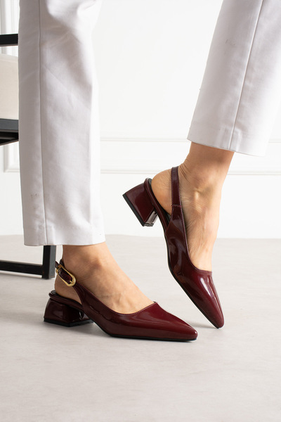 Ramer Mooien - Pantofi cu toc de 5 cm pentru femei, din piele lacuita, rosu claret