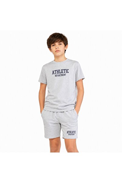 PALM PEANUTS Boys Athletic Department Grey Cotton T-Shirt & Shorts Summer Co-...