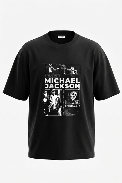 Anetos Μαύρο μπλουζάκι με στάμπα Michael Jackson_2 Design Oversize
